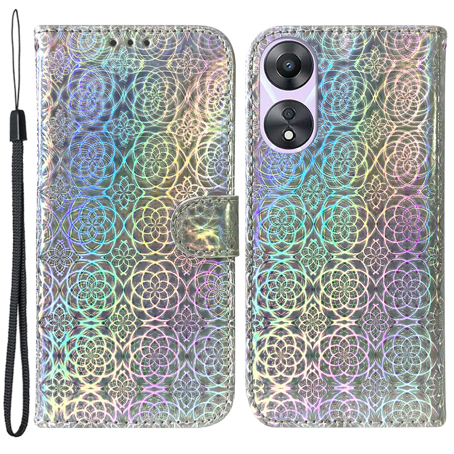 For Oppo A58 5G PU Leather Dazzling Flower Pattern Wallet Case Viewing Stand Magnetic Closure Protective Flip Phone Cover with Strap For Oppo A58 5G PU Leather Dazzling Flower Pattern Wallet Case Viewing Stand Magnetic Closure Protective Flip Phone Cover with Strap